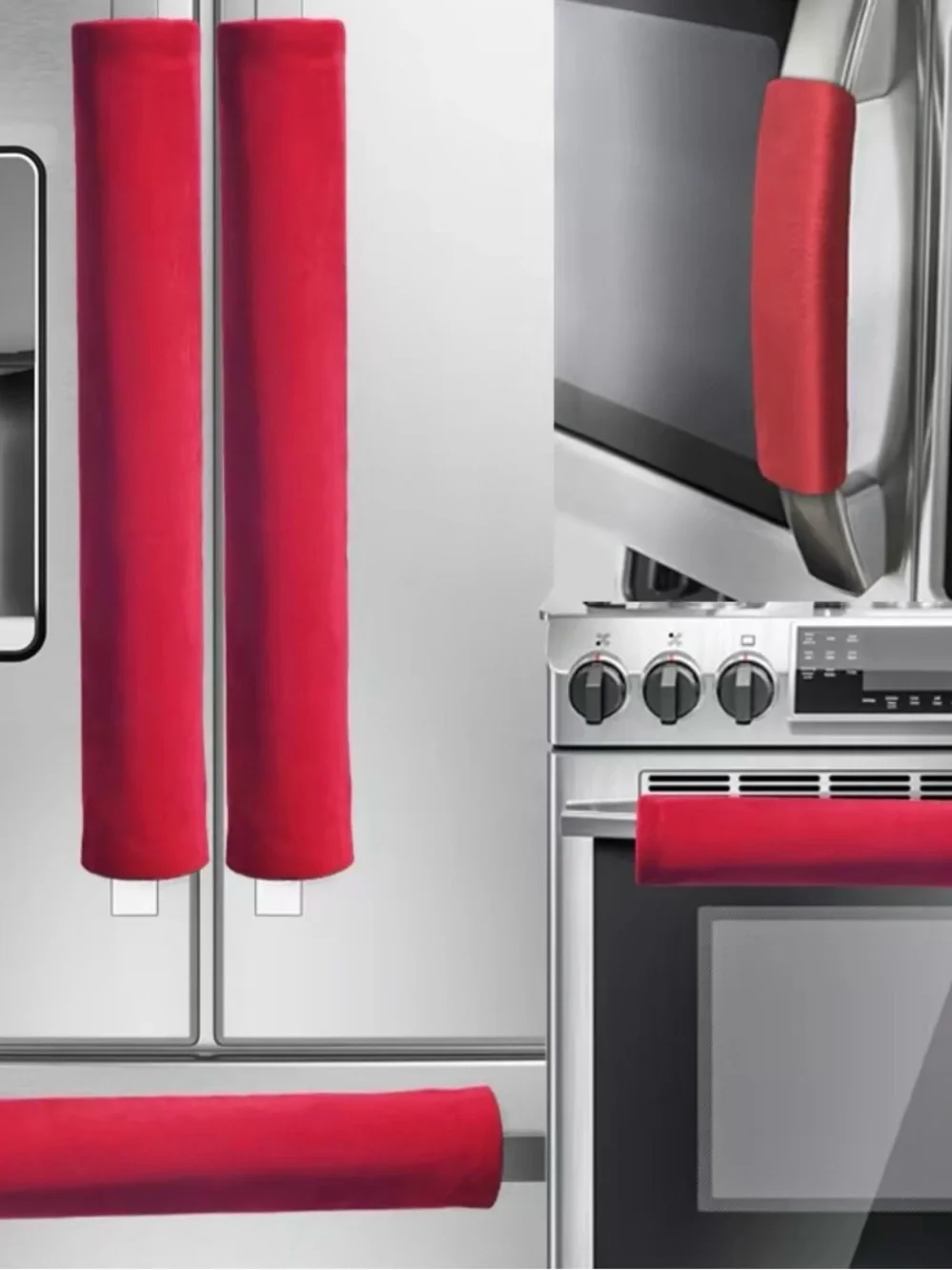Red Refrigerator and Oven Handle Covers - Kitchen Appliance Handle Protectors